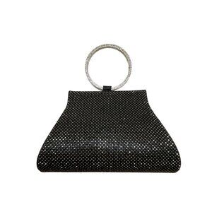 Mossmon Black Rhinestone Silver Handle Satin Lining Snap Closure Evening Clutch